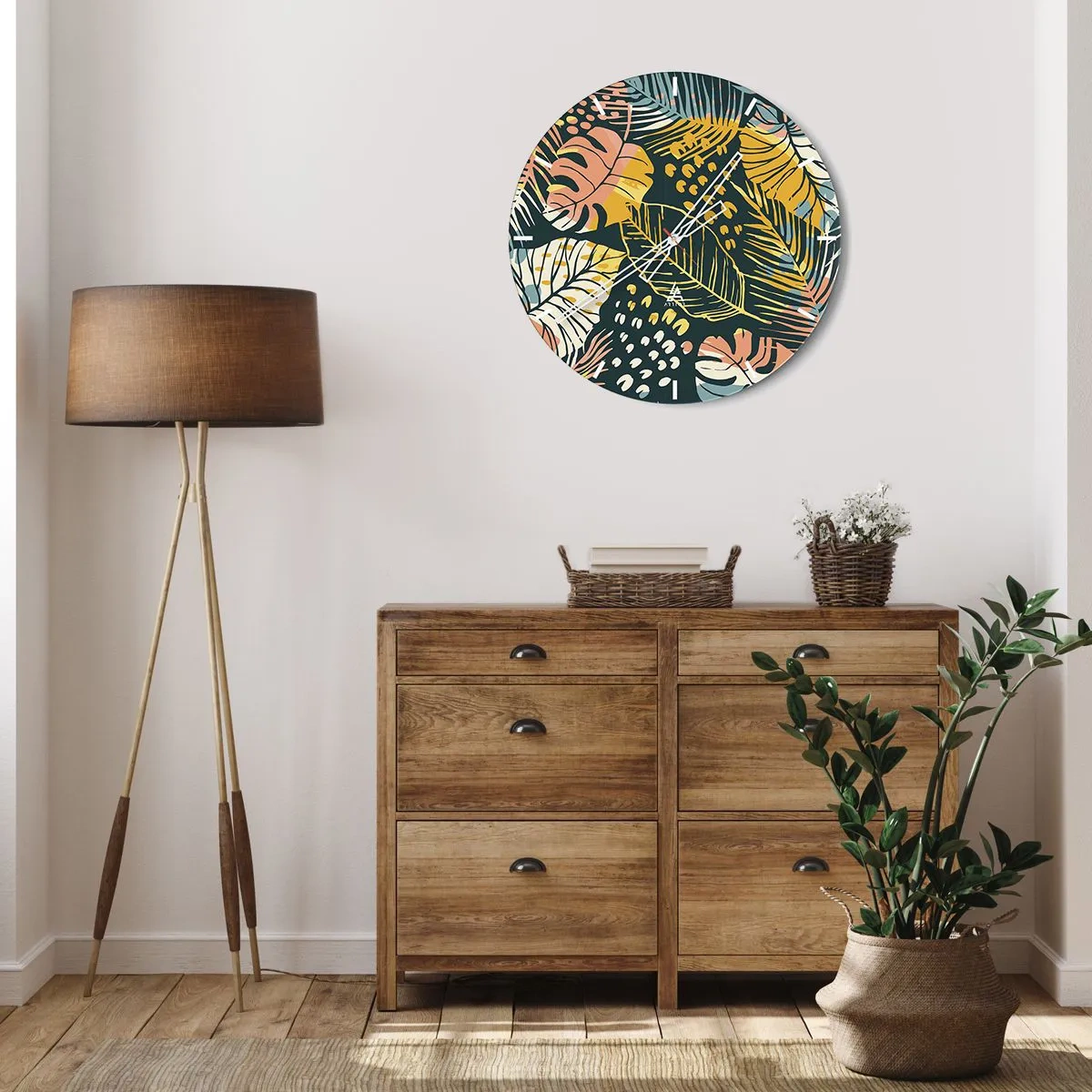 Orologio da parete - Orologio in Vetro - Fantasia di foglie - 30x30 cm