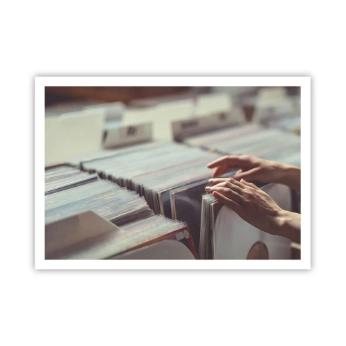 Poster - Mani che guardano attraverso una collezione di vinili - 100x70cm - Alla ricerca di emozioni - Decorazione murale moderna per soggiorno e camera da letto ARTTOR