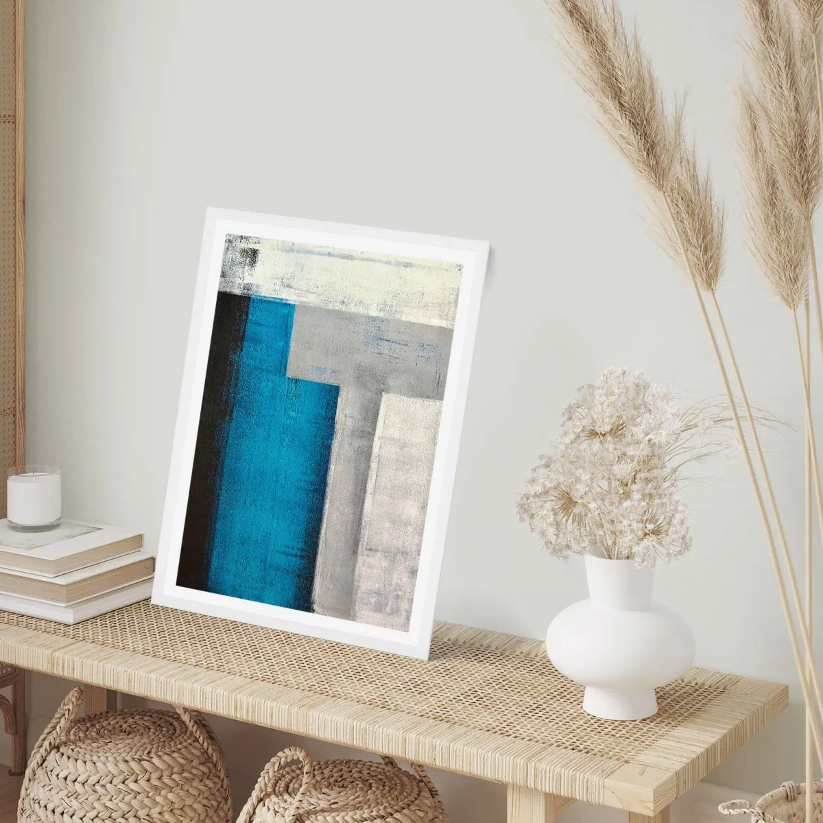 Poster in cornice bianca - Composizione poetica in grigio e blu - 30x40 cm