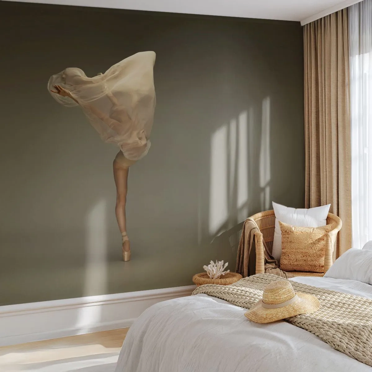 Fotomurali Premium Sand - Una ballerina in una posa delicata ed eterea - 100x70cm - Adesso vola via - Decorazione murale moderna per soggiorno e camera da letto ARTTOR