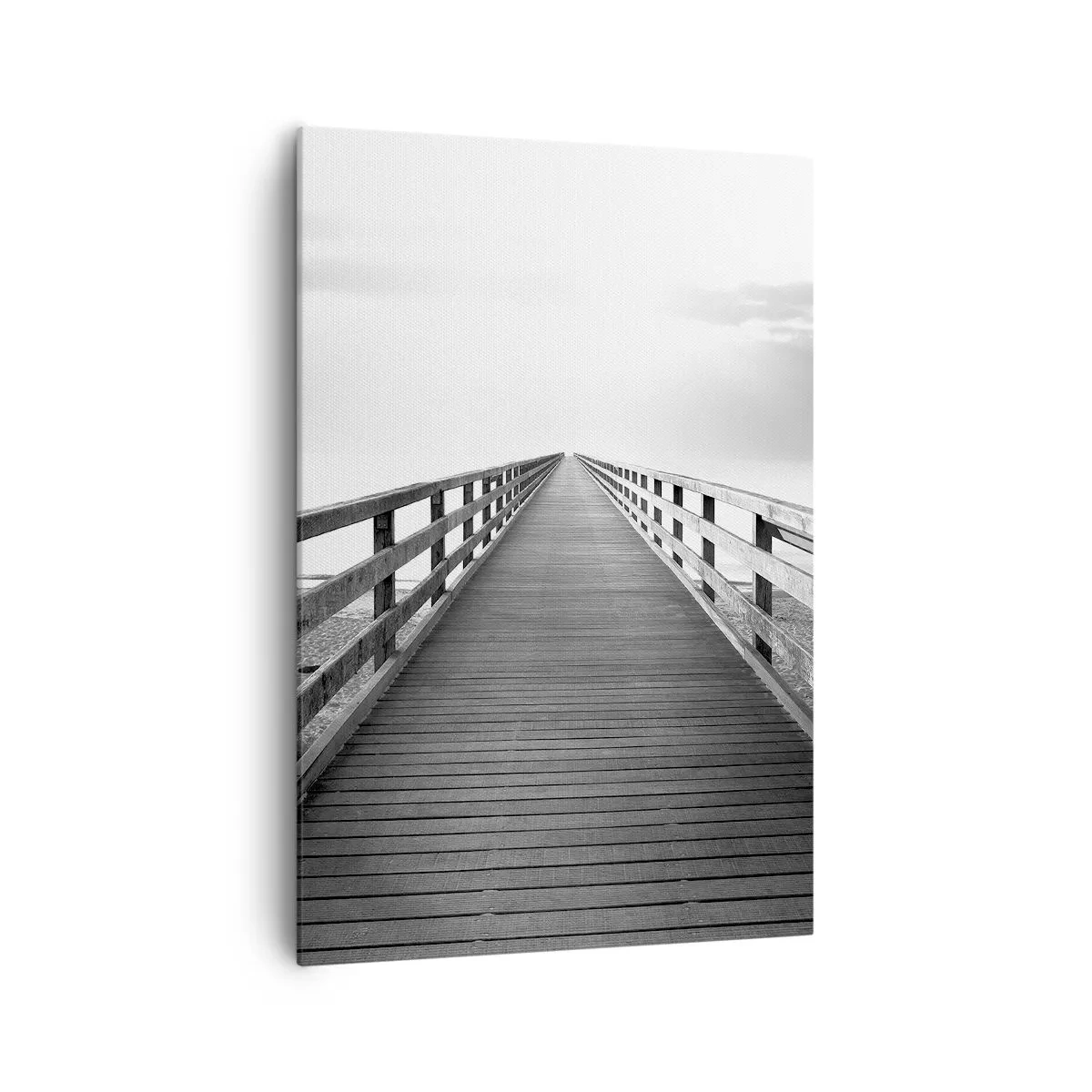 Quadro su tela - Stampe su Tela - Un'immagine in bianco e nero di un molo di legno che conduce verso l'orizzonte. - 70x100cm - Sempre più lontano - Decorazione murale moderna per soggiorno e camera da letto ARTTOR
