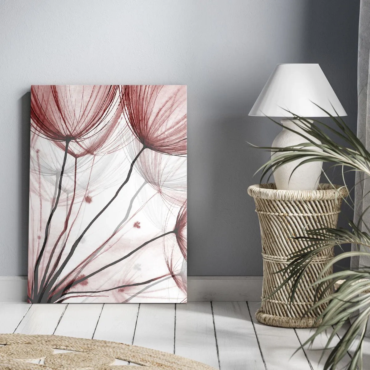 Quadro su tela - Stampe su Tela - Delicati fiori nei toni del rosso su uno sfondo chiaro - 80x120cm - Prima del decollo - Decorazione murale moderna per soggiorno e camera da letto ARTTOR