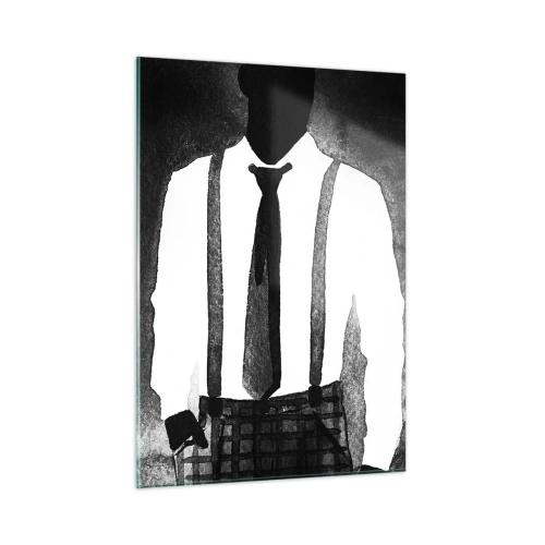 Quadro su vetro - Silhouette in bianco e nero di un'elegante coppia noir - 50x70cm - Atmosfera noir - Decorazione murale moderna per soggiorno e camera da letto ARTTOR