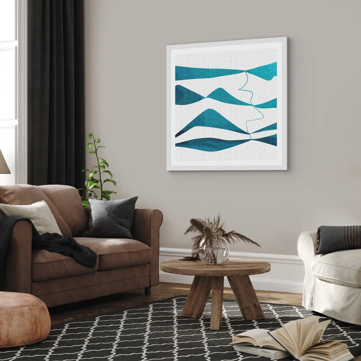 Poster in cornice bianca - Astrazione: legame turchese - 40x40 cm