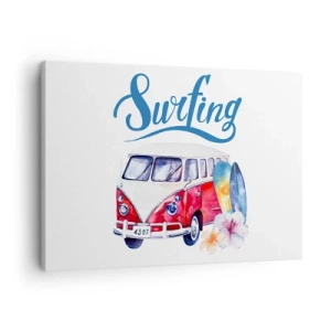 Quadro su tela - Stampe su Tela - Grafica colorata con un autobus e un tema di surf - 70x50cm - In pulmino a fare surf - Decorazione murale moderna per soggiorno e camera da letto ARTTOR