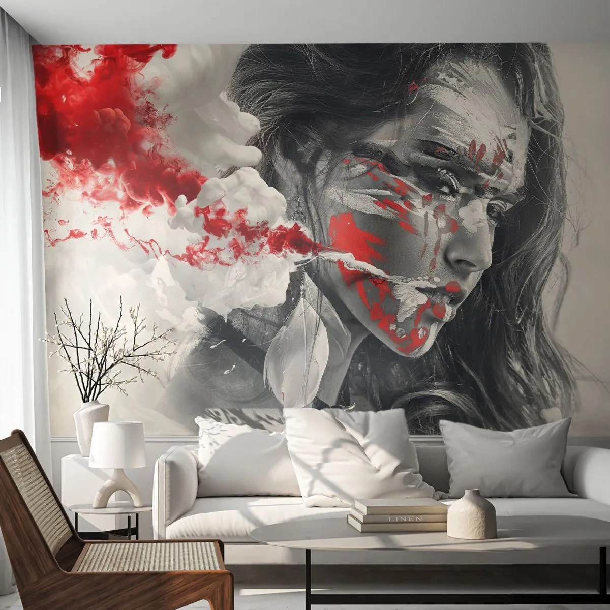 Fotomurali Premium Sand - Nei vapori dell'assurdo - Astrazione, Volto di donna, Ritratto di una donna - 300x210 cm