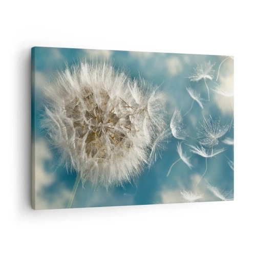 Quadro su tela - Stampe su Tela - Un dente di leone soffiato contro un cielo blu - 70x50cm - Il respiro dell'angelo - Decorazione murale moderna per soggiorno e camera da letto ARTTOR