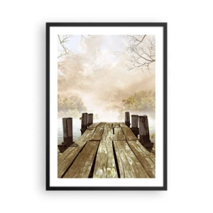 Poster in cornice nera - Un vecchio molo di legno su un lago in un ambiente nebbioso - 50x70cm - La mite melanconia autunnale - Decorazione murale moderna per soggiorno e camera da letto ARTTOR
