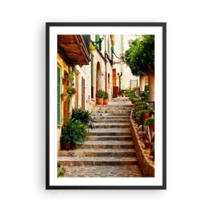 Poster in cornice nera - Il fascino di una strada mediterranea - 50x70cm - Il fascino delle vacanze spagnole - Decorazione murale moderna per soggiorno e camera da letto ARTTOR