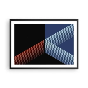 Poster in cornice nera - Linee geometriche nei toni del rosso e del blu - 70x50cm - Una storia semplice - Decorazione murale moderna per soggiorno e camera da letto ARTTOR