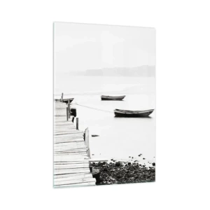 Quadro su vetro - Molo di legno e barche in acque calme - 80x120cm - Sull'acqua silenziosa e pura - Decorazione murale moderna per soggiorno e camera da letto ARTTOR