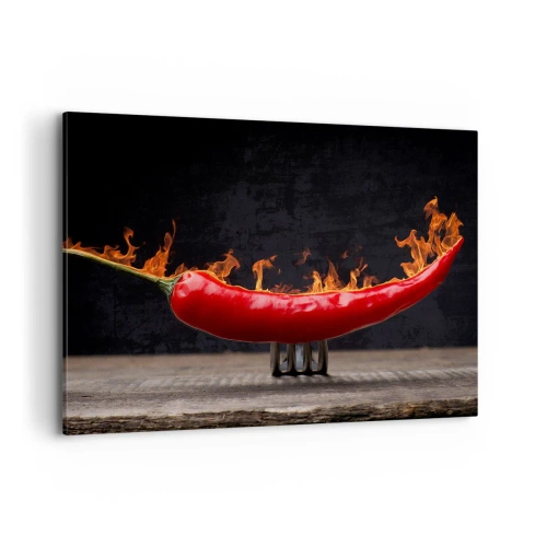 Quadro su tela - Stampe su Tela - Peperone rosso fiammeggiante su una forchetta - 100x70cm - Stuzzichino infuocato - Decorazione murale moderna per soggiorno e camera da letto ARTTOR