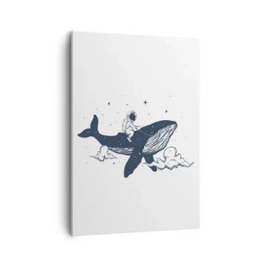 Quadro su tela - Stampe su Tela - Astronauta su una balena che galleggia nello spazio - 50x70cm - Avventura nello spazio - Decorazione murale moderna per soggiorno e camera da letto ARTTOR