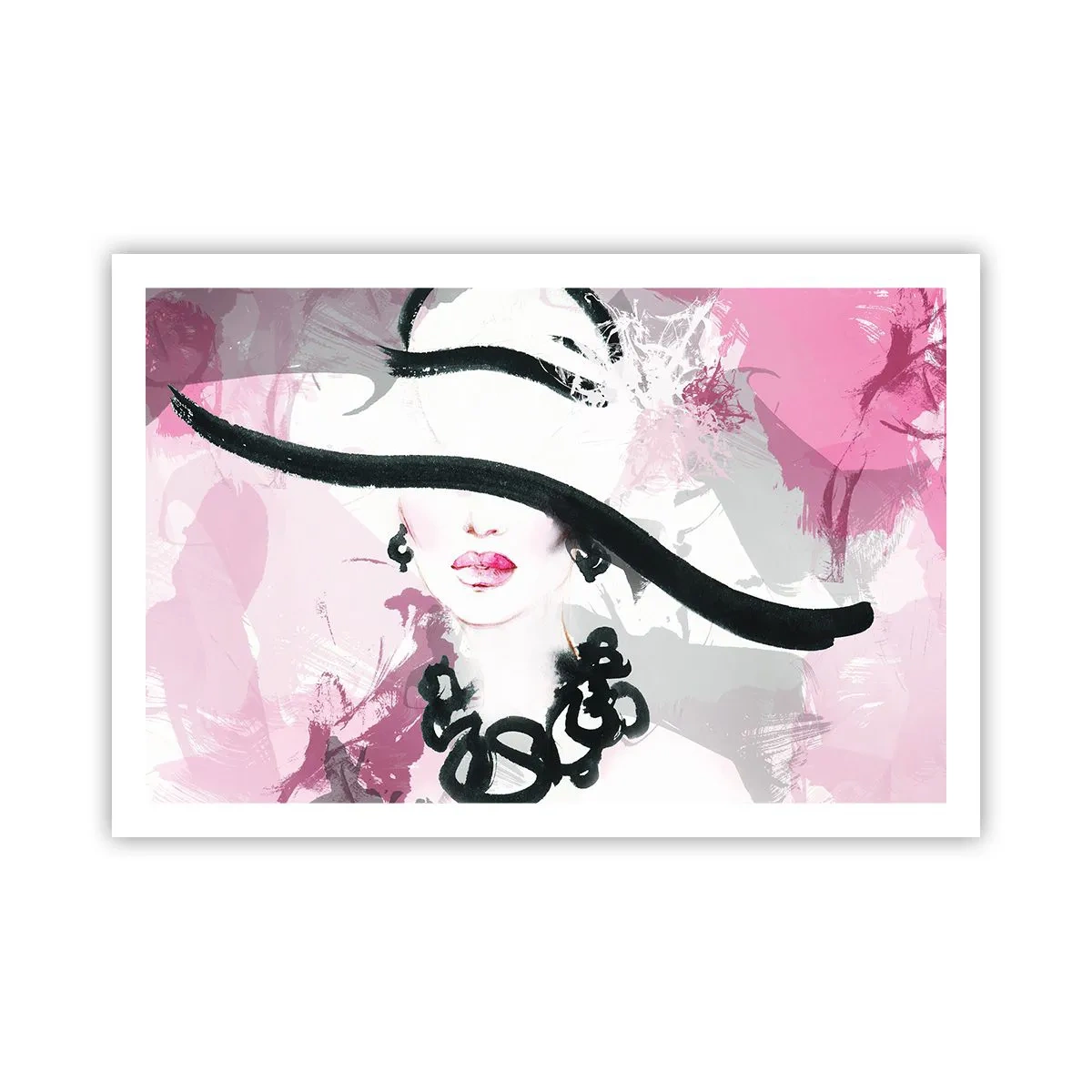 Poster - Ritratto di donna in nero e rosa - 91x61 cm