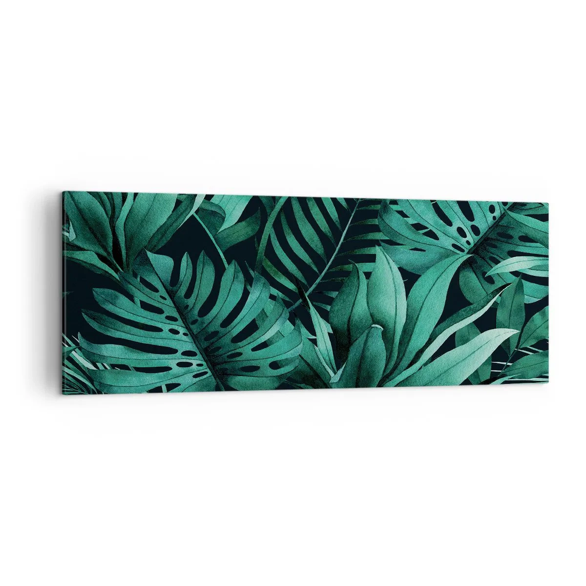 Quadro su tela - Stampe su Tela - Foglie tropicali in tonalità di verde intenso - 140x50cm - Dal profondo del verde tropicale - Decorazione murale moderna per soggiorno e camera da letto ARTTOR