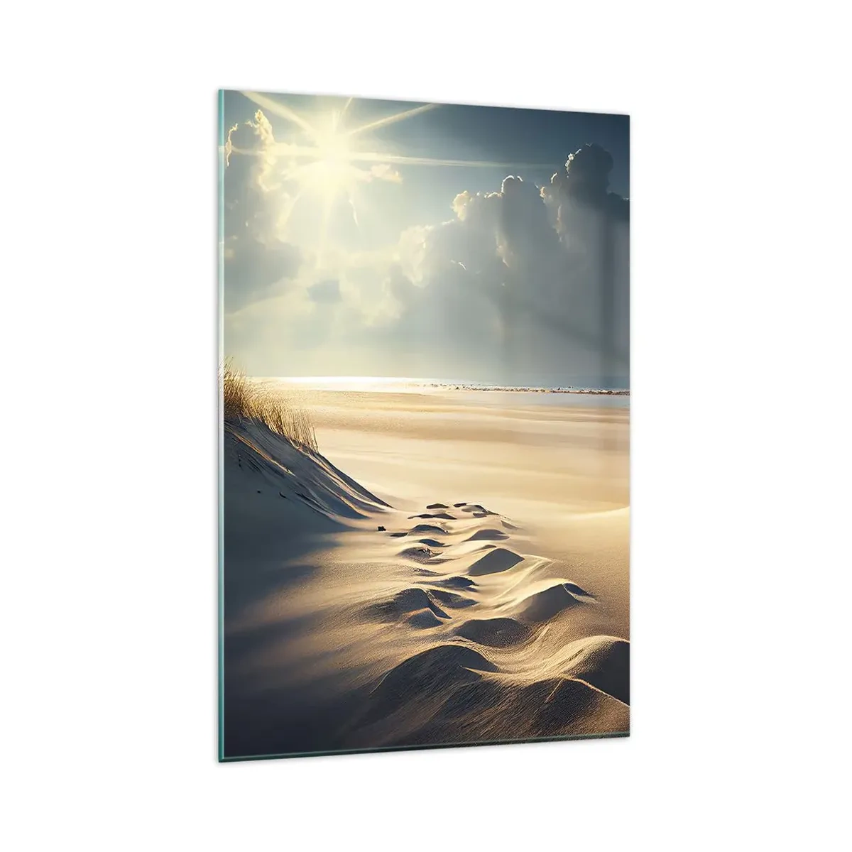 Quadro su vetro - Dune dorate sulla spiaggia al tramonto con vista sul mare - 80x120cm - Paesaggio rilassante - Decorazione murale moderna per soggiorno e camera da letto ARTTOR