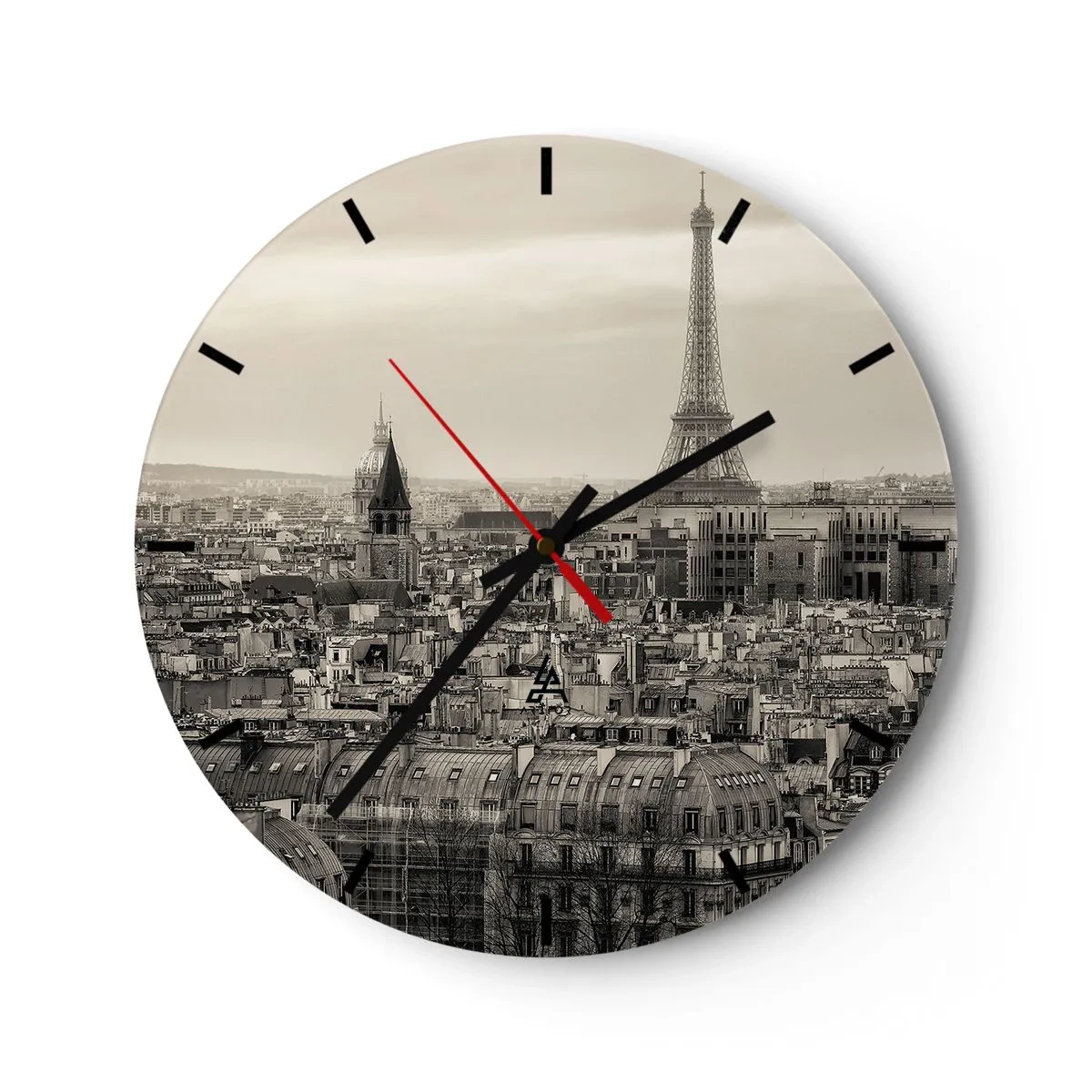 Orologio da parete - Orologio in Vetro - Vista panoramica di Parigi con la Torre Eiffel - 30x30cm - Sui tetti di Parigi - Decorazione murale moderna per soggiorno, cucina e camera da letto ARTTOR