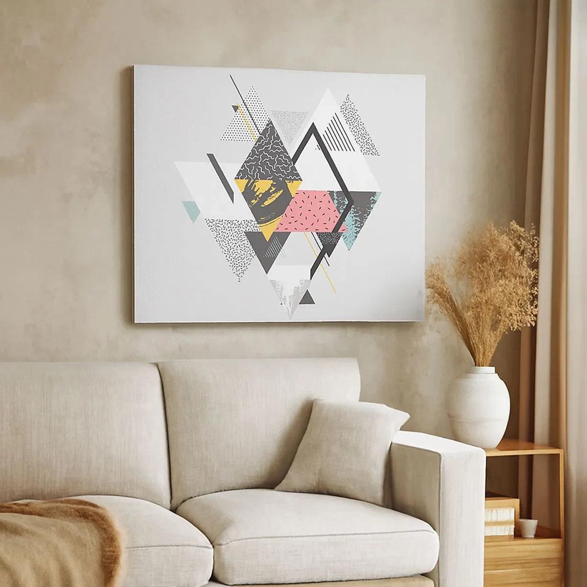 Quadro su tela - Stampe su Tela - Motivi geometrici su sfondo chiaro - 70x50cm - Variazione con triangoli e rombi - Decorazione murale moderna per soggiorno e camera da letto ARTTOR