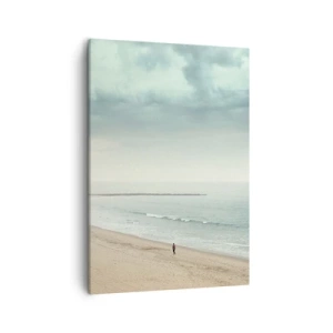 Quadro su tela - Stampe su Tela - Una figura solitaria su una spiaggia deserta in riva al mare calmo - 50x70cm - Cercando la pace - Decorazione murale moderna per soggiorno e camera da letto ARTTOR