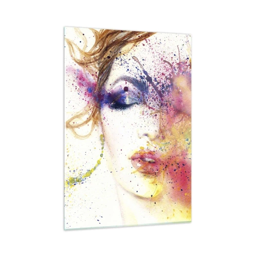 Quadro su vetro - Ritratto astratto di una donna con schizzi di vernice arcobaleno - 50x70cm - Capogiro arcobaleno - Decorazione murale moderna per soggiorno e camera da letto ARTTOR