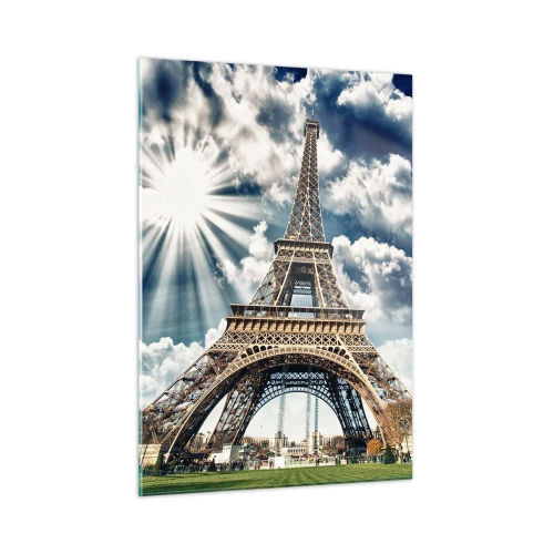 Quadro su vetro - La Torre Eiffel contro un cielo radioso - 50x70cm - Unica al mondo - Decorazione murale moderna per soggiorno e camera da letto ARTTOR