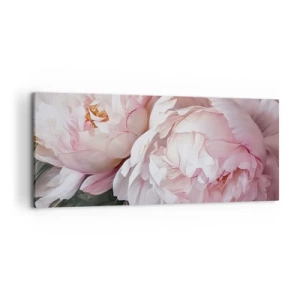 Quadro su tela - Stampe su Tela - Delicate peonie rosa in piena fioritura - 120x50cm - L'attimo della fioritura - Decorazione murale moderna per soggiorno e camera da letto ARTTOR
