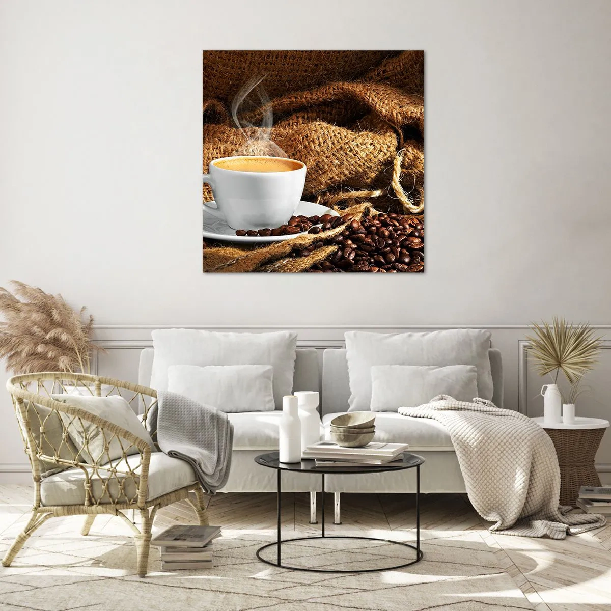 Quadro su vetro - L'odore di caffè con la schiuma del colore del miele - 60x60 cm