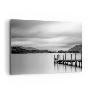 Quadro su tela - Stampe su Tela - Paesaggio in bianco e nero con un molo su un lago - 100x70cm - Mitezza e forza - Decorazione murale moderna per soggiorno e camera da letto ARTTOR