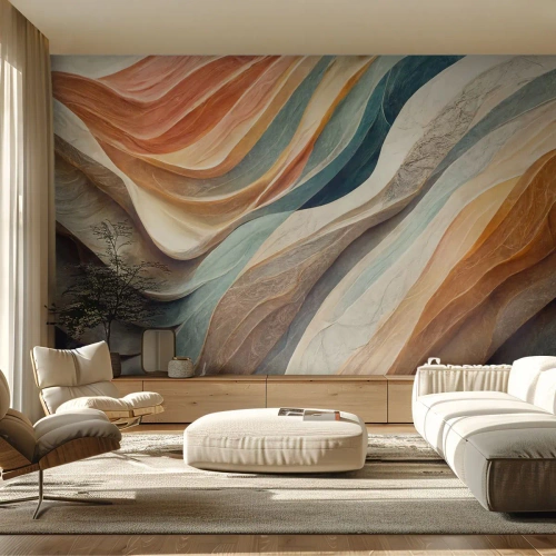 Fotomurali Premium Sand - Onde multistrato in toni caldi e freddi - 100x70cm - L'attimo prima del cambiamento - Decorazione murale moderna per soggiorno e camera da letto ARTTOR