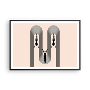 Poster in cornice nera - Silhouette geometriche su sfondo beige - 100x70cm - Sottosopra - Decorazione murale moderna per soggiorno e camera da letto ARTTOR