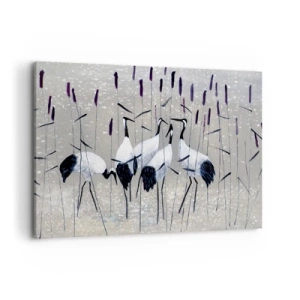 Quadro su tela - Stampe su Tela - Aironi nell'erba su uno sfondo tranquillo - 100x70cm - Tra i suoi - Decorazione murale moderna per soggiorno e camera da letto ARTTOR