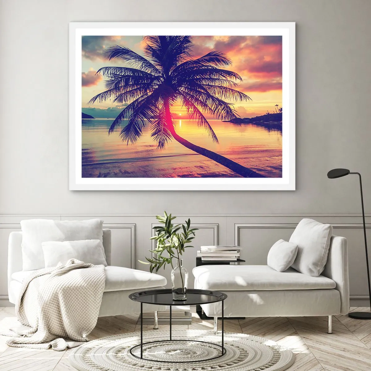 Poster in cornice bianca - Sera sotto le palme - 100x70 cm