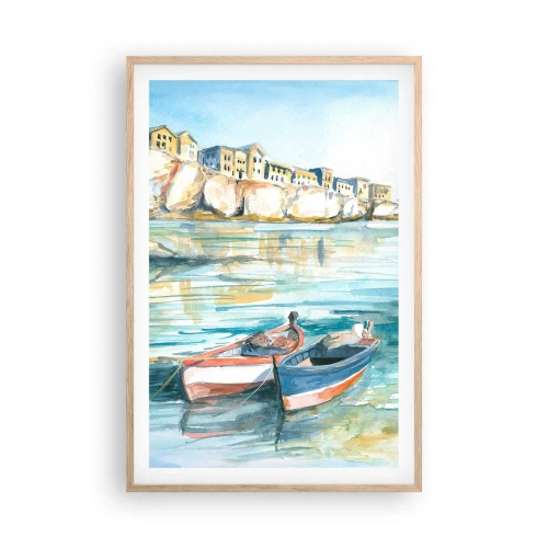 Poster in cornice rovere chiaro - Paesaggio in azzurro - 61x91 cm