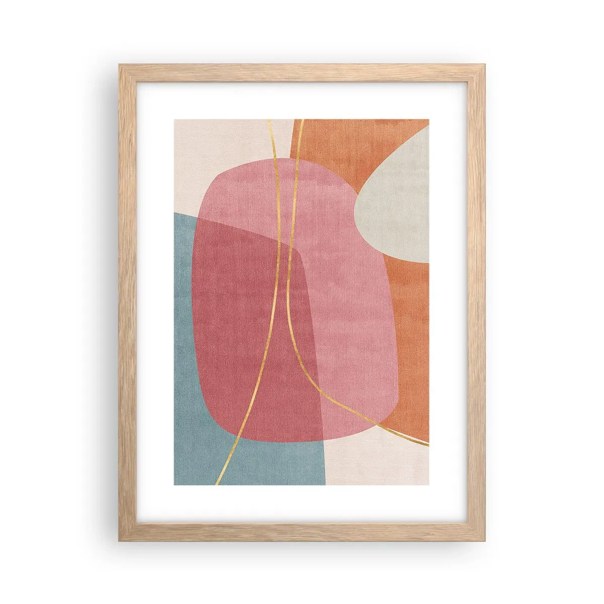 Poster in cornice rovere chiaro - Composizione pastello con filo dorato - 30x40 cm