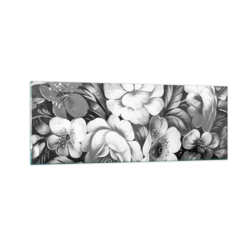 Quadro su vetro - Fiori bianchi e neri in una composizione classica ed elegante - 140x50cm - Belli anche in grigio - Decorazione murale moderna per soggiorno e camera da letto ARTTOR