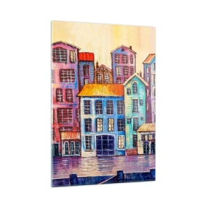 Quadro su vetro - Case popolari colorate riflesse nell'acqua - 50x70cm - Una città da favola - Decorazione murale moderna per soggiorno e camera da letto ARTTOR