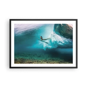 Poster in cornice nera - Surfista sotto un'onda nell'acqua blu dell'oceano - 70x50cm - Mondo subacqueo - Decorazione murale moderna per soggiorno e camera da letto ARTTOR