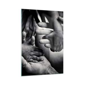 Quadro su vetro - Stretta di mano simbolica in bianco e nero di diverse generazioni - 50x70cm - Umanità - Decorazione murale moderna per soggiorno e camera da letto ARTTOR
