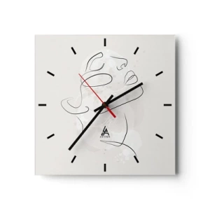 Orologio da parete - Orologio in Vetro - Uno schizzo minimalista di un volto su uno sfondo chiaro - 30x30cm - Profilo di sogno - Decorazione murale moderna per soggiorno e camera da letto ARTTOR