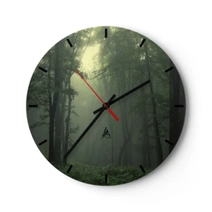 Orologio da parete - Orologio in Vetro - Foresta verde nella nebbia con lancette nere dell'orologio - 30x30cm - Prima che si svegli - Decorazione murale moderna per soggiorno, cucina e camera da letto ARTTOR
