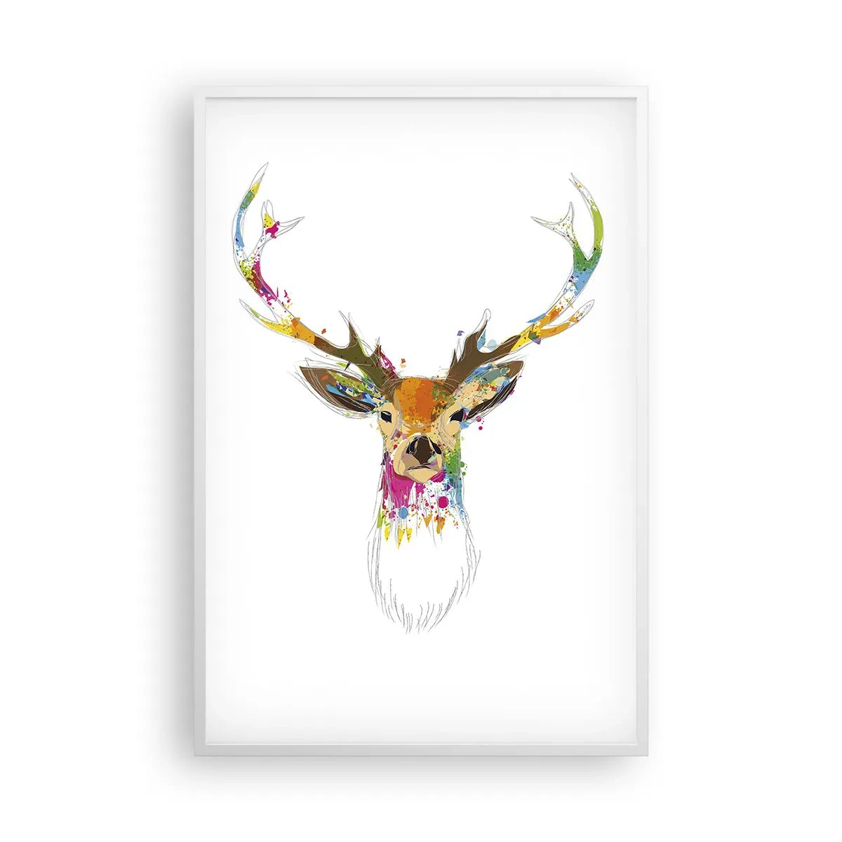 Poster in cornice bianca - Mite cerbiatto immerso nel colore - 61x91 cm