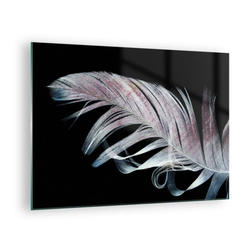 Quadro su vetro - Una piuma delicata su uno sfondo nero in un approccio artistico - 70x50cm - Pensa al tocco - Decorazione murale moderna per soggiorno e camera da letto ARTTOR