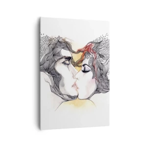 Quadro su tela - Stampe su Tela - Ritratto artistico di una coppia con motivi astratti sui capelli - 70x100cm - E il mondo scompare - Decorazione murale moderna per soggiorno e camera da letto ARTTOR