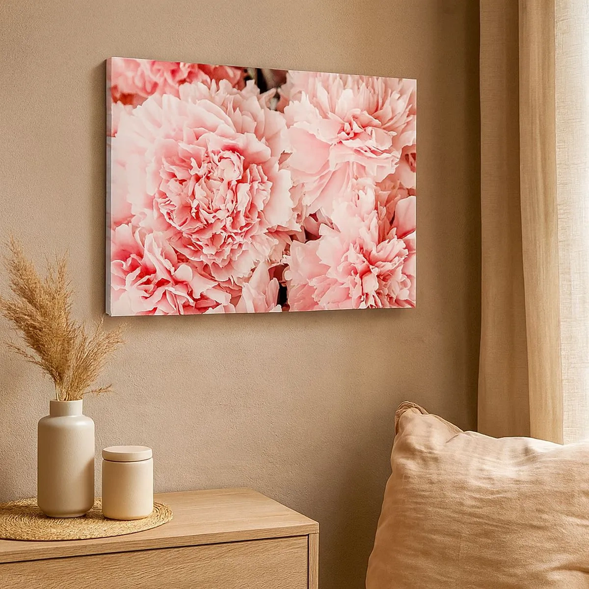 Quadro su tela - Stampe su Tela - Delicate peonie rosa in un ambiente delicato - 70x50cm - Sogno rosa - Decorazione murale moderna per soggiorno e camera da letto ARTTOR