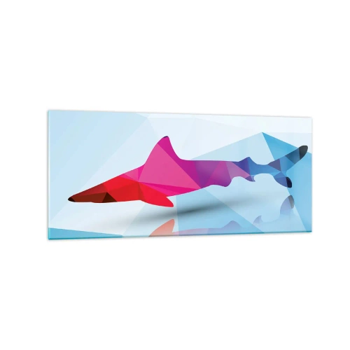 Quadro su vetro - Sagoma geometrica di squalo nei toni del rosa e del blu - 120x50cm - Squalo nello spazio di cristallo - Decorazione murale moderna per soggiorno e camera da letto ARTTOR