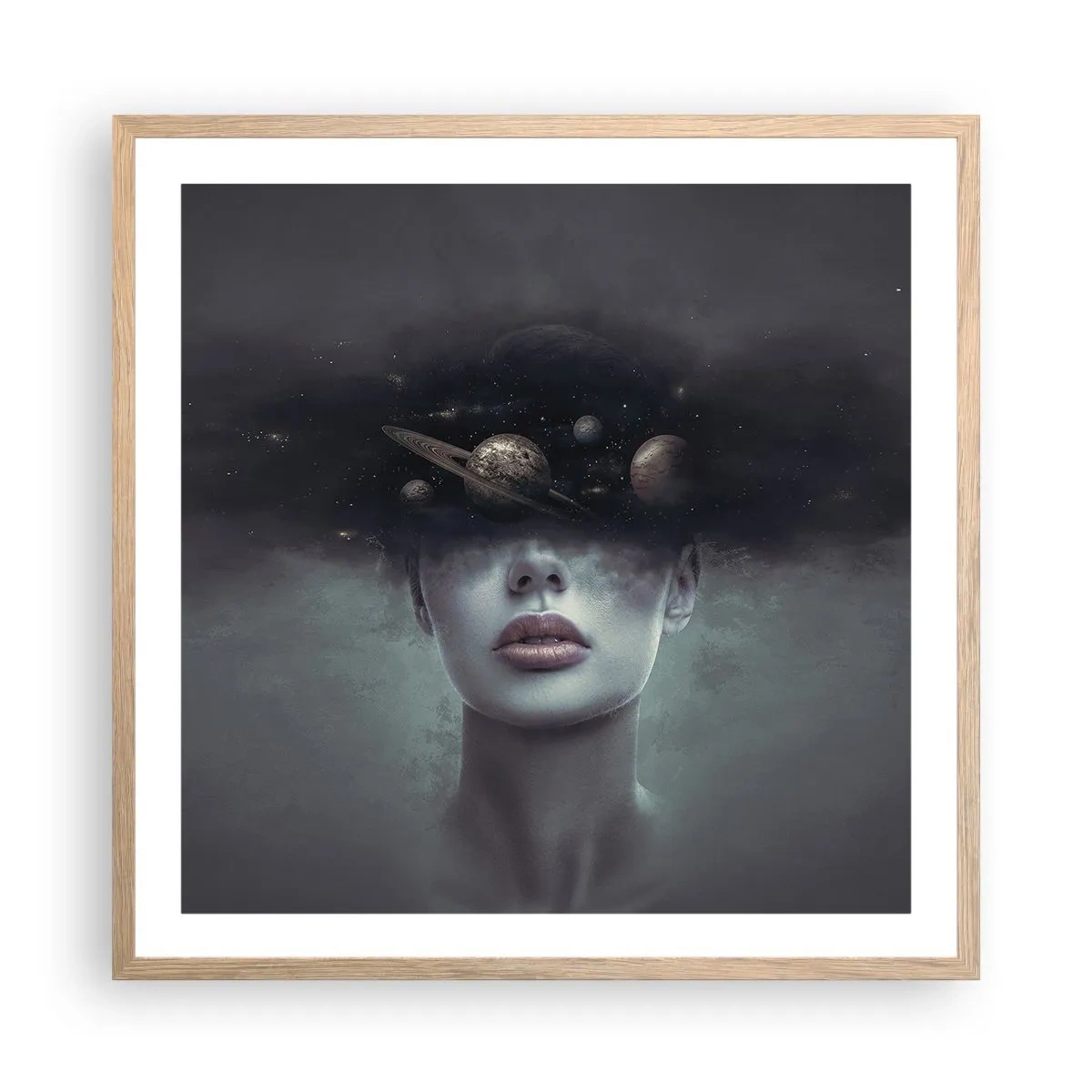 Poster in cornice rovere chiaro - E i pianeti folleggiano... - 60x60 cm