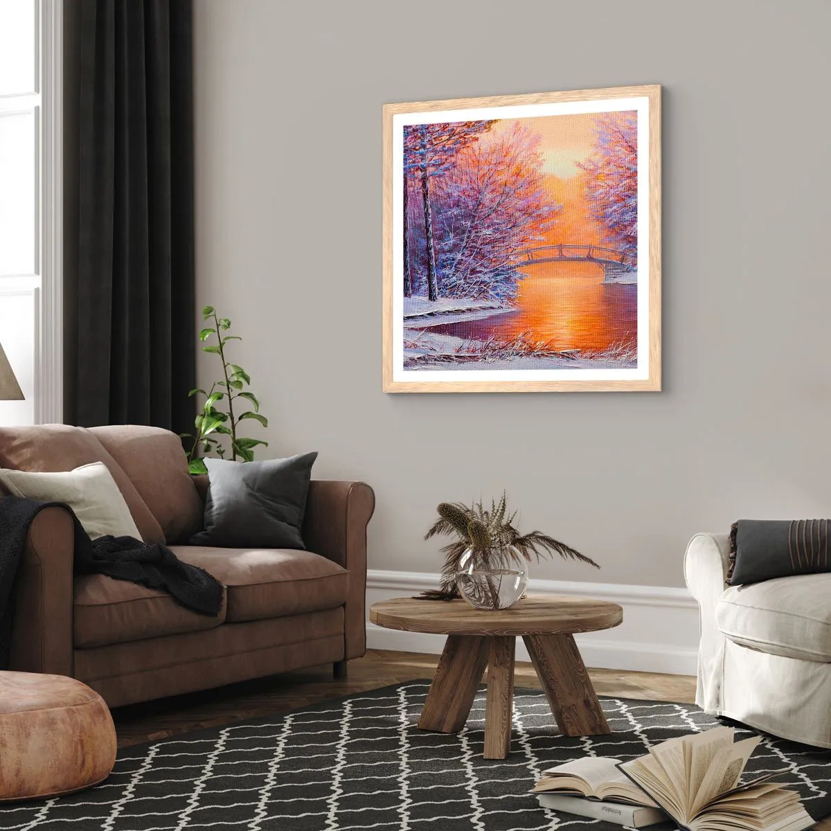 Poster in cornice rovere chiaro - Incontriamoci qui - 40x40 cm