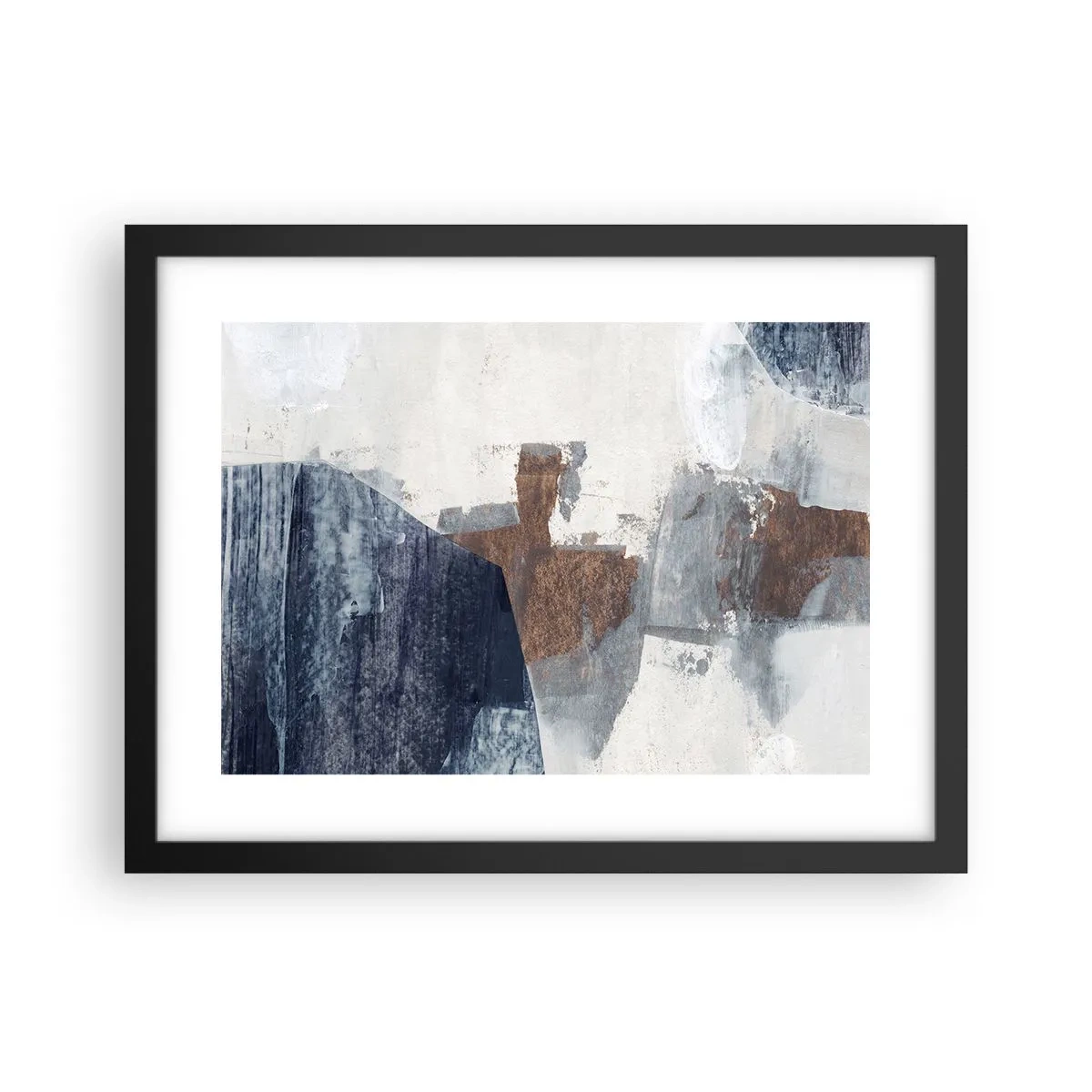 Poster in cornice nera - Forme blu e marroni - 40x30 cm