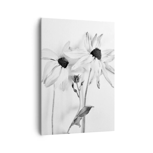 Quadro su tela - Stampe su Tela - Fiori bianchi e neri con una composizione delicata - 50x70cm - Nessuno vuole essere solo - Decorazione murale moderna per soggiorno e camera da letto ARTTOR