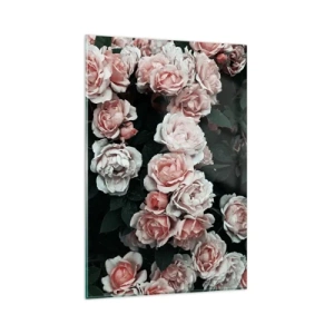 Quadro su vetro - Rose rosa su sfondo scuro in una composizione delicata - 80x120cm - Composizione di rose - Decorazione murale moderna per soggiorno e camera da letto ARTTOR